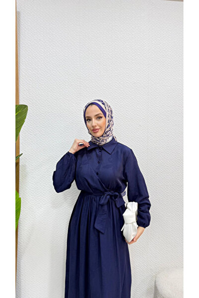 Moda Gazel Gömlek Yaka Kuşaklı Elbise