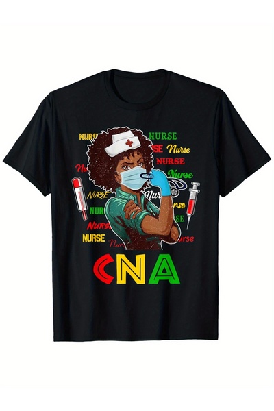 LİNA06 تي شيرت Black History Month Nurse Pride - تي شيرت قطني 100% برقبة دائر...