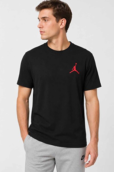 Nike Jordan Men's Black Basic T-Shirt Red Jumpman Logo Casual Sports Cotton O...