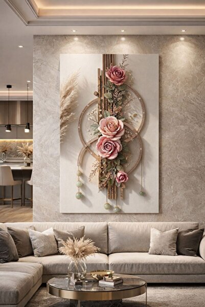 zeyrada Modern Dekorasyon Özel Tasarım 3D Kabartmalı Kanvas Tablo Toz Pembe G...