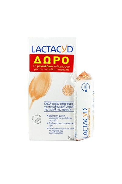 OMEGA PHARMA LACTACYD Intimate Washing Lotion 300ml &amp; Δώρο Μαντηλάκια Καθ...