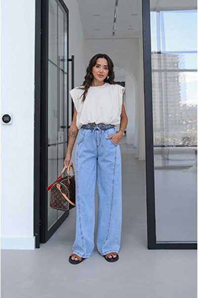 Havoş Light Blue Elastic Waist Drawstring Soft Jeans
