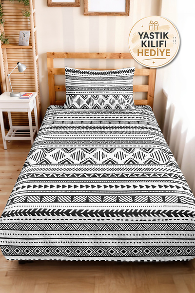 Evimde Bambaşka Black and White Ethnic Youth Room Single Pique Set - Bohemian...