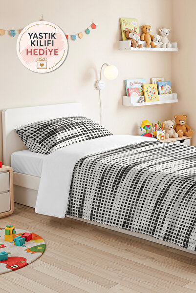 Evimde Bambaşka Black Geometric Modern Young Room Single Pique Set-Minimal 16...
