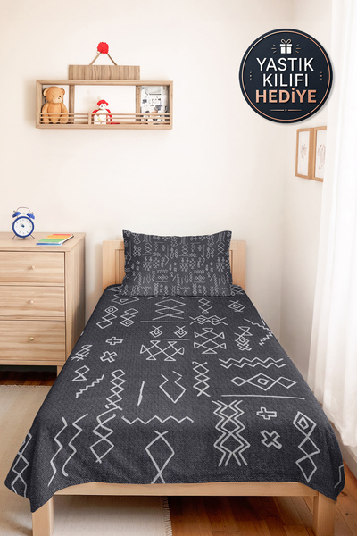 Evimde Bambaşka Set de lenjerie de pat pentru cameră de tineret, geometric, a...