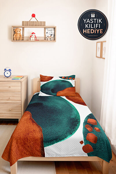 Evimde Bambaşka Geometric Green Modern Young Room Single Pique Set - Tile 160...