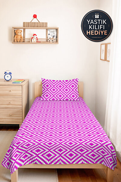 Evimde Bambaşka Pink Geometric Modern Young Room Single Pique Set-Nordic 160X...
