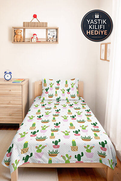 Evimde Bambaşka Zeleni kaktusi, mlada soba, jednostruki pike set - pastelno r...