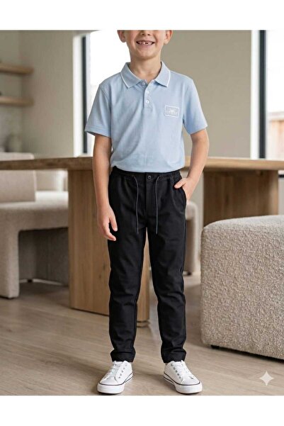 KAYAKİDS Boys' Polo Collar T-Shirt and Tie-Waist Pants 2-Piece Set Boys' Spor...