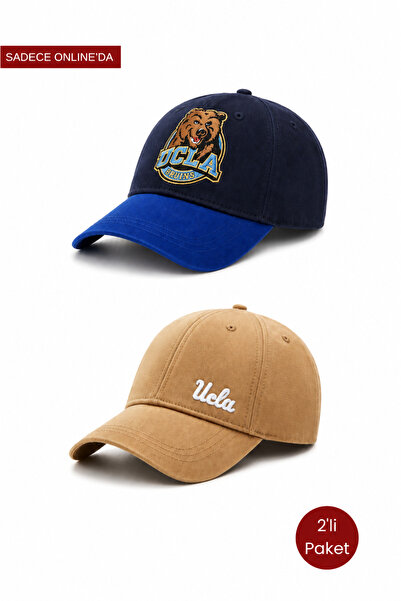 UCLA Huntin & Neo Set of 2 Navy Blue & Brown Baseball Caps with Embroidery - ...