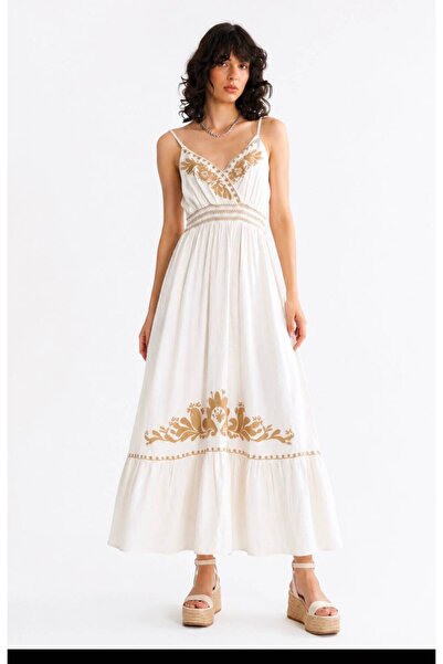 HOPEFUL DESİGN Hopeful Desing Ecru Women's Embroidered Long Dress