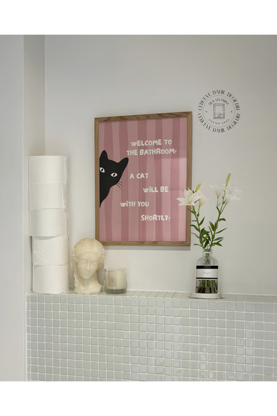 DES VU PRINT Welcome To The Bathroom Kedi Posteri, Çerçevesiz Banyo Temalı Po...