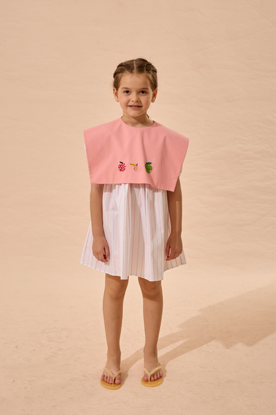 Fahhar Kids Elma Embroidered Striped Dress Pink