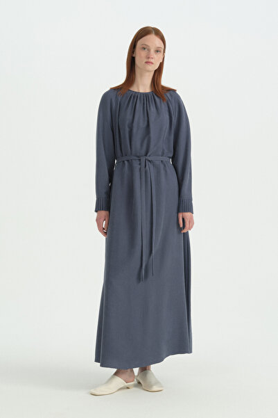 Nihan Ribbed Detail Lyocell Dress - Indigo