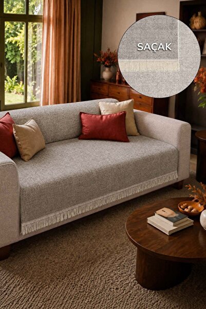 Cotto Home Çift Taraflı Pamuklu Kaymaz Koltuk Örtüsü 170X220cm - Krem Çok Ama...