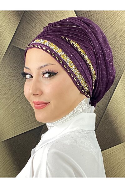 BUTİKAMBAR شال بون للسهرة مرصع بالأحجار الذهبية
