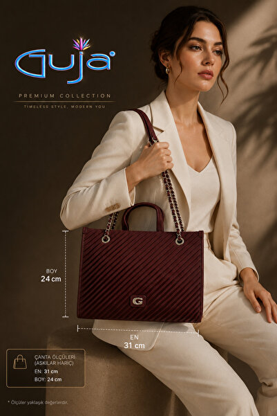 Guja حقيبة يد وكتف C3014 مطوية من الألكانتارا مع سلسلة
