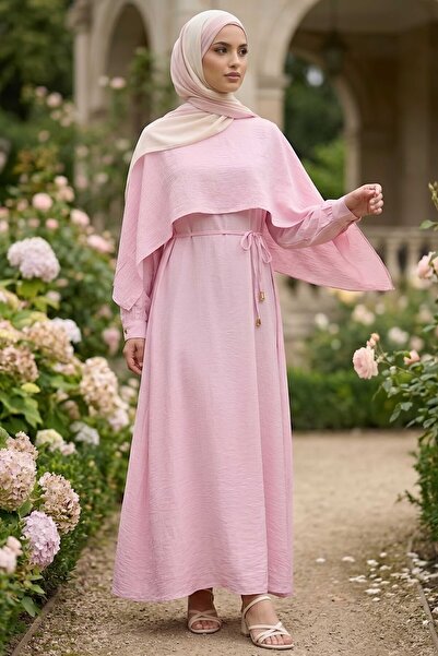 TOFİSA Pelerinli Elbise Pembe - 28627-PEMBE