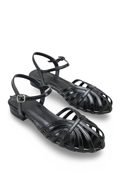 Bak Store Black Women's Sandals with Kitten Heels and Gold Piping with Ankle ...