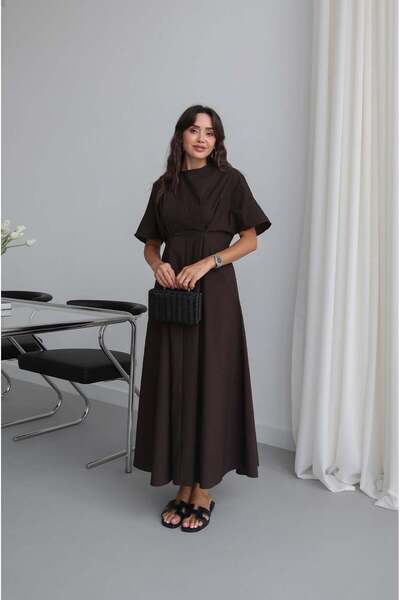 Havoş Brown Cosme Dress with Pencil Hem Detail