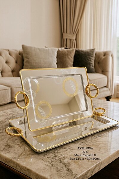 Gifts and More Hacı Ali Metal Tray Set of 2 - Ring Patterned