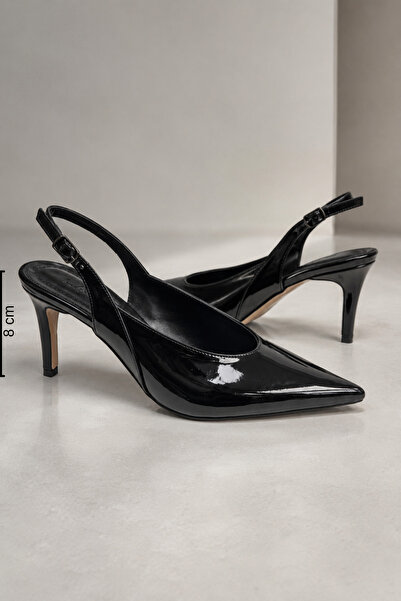 Women Lay-z Women's Black Patent Leather Open Back Stiletto 8 cm Heel Comfort...