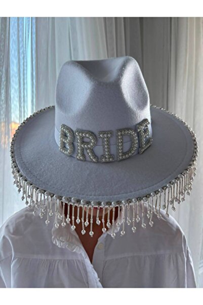 Stil Tasarım Toka Tasarım Bride Beyaz Taşlı İncili Taşlı Şapka