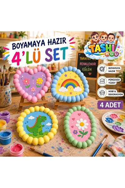 TASHI ART TASHI Dizayn 4’lü Bubble Dekoratif Tepsi Seti – Boyamaya Hazır Taş ...