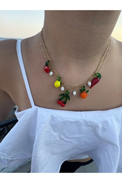 Xui Yeni Sezon Renkli Meyve Charm Kolye /Cam Görünümlü 14 K Kaplama Vip Seri ...