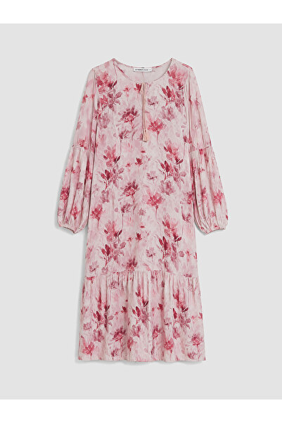 LC Waikiki Peak New Season Tie-Detail Collar Patterned Dress