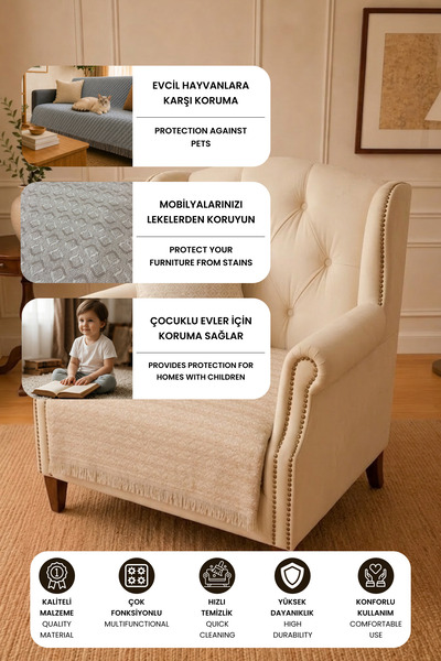 Gizo Home Hsn |   Cotton Single Armchair Cover for Seating |   Non-Slip Armchair Cover Sofa Shawl 85X95 cm Beige