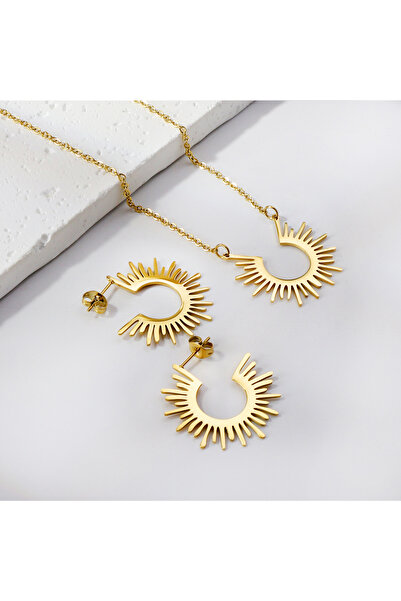 Choice NEA2301G Stainless Steel Jewelry Set Gold Color Half Circle Shaped Set...