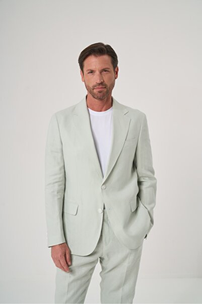 Velvarde Linen/Mono Collar Double Slit Jacket Green