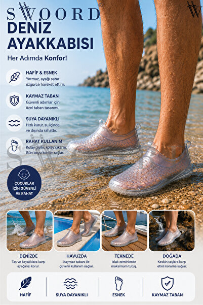 SWOORD Unisex Şeffaf Deniz Ayakkabısı Kaymaz Taban Şeffaf Plaj Ayakkabısı Şeffaf Havuz Ayakkabısı