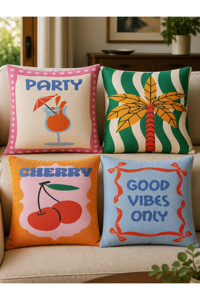 LadiesHome Set of 4 Decorative Pillow Covers - Fun Summer Pattern, 43X43 Cm, ...