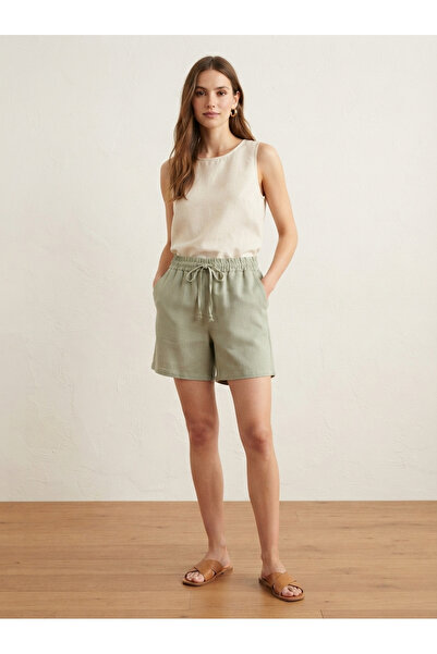 Banadamoda Women's Linen Pocketed Textured Shorts