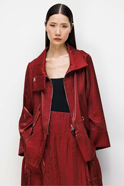 Moda İlgi Modailgi Geniş Salaş Yaka Önü Fermuarlı Tunik - 30111 Bordo