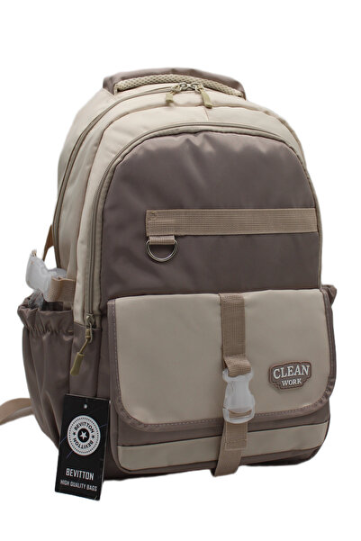 Bevitton 26012 Multi-Compartment Beige-Mink School Backpack Unisex School Bag