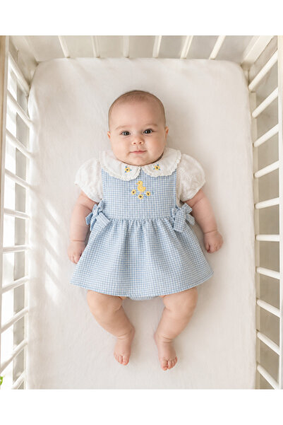 Mert Baby Chick Embroidered Gingham Dress 100% Cotton Baby Girl