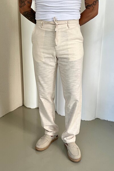OUTFİT MAN Gonz Linen Comfortable Fit Trousers Cream