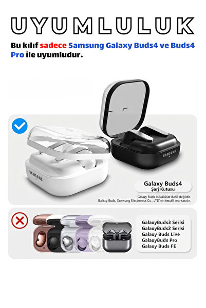 EWEC Samsung Galaxy Buds 4 / Buds 4 Pro Uyumlu Şeffaf Premium Kulaklık Kılıfı, Kulaklık İpi ve 3'ü 1 Arada Bluetooth Kulaklık Temizleme Kalemi Seti