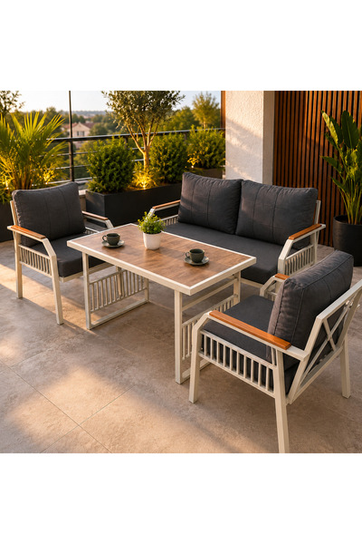 UFUK HOME Petunia 211 Masalı Antrasit Bahçe & Balkon Mobilya Takımı Çay Seti ...
