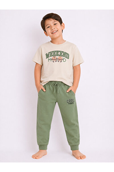 Victor and Jane Boys’ Pajama Set – “Weekend Mood” Slogan Tee & Pajama Pants