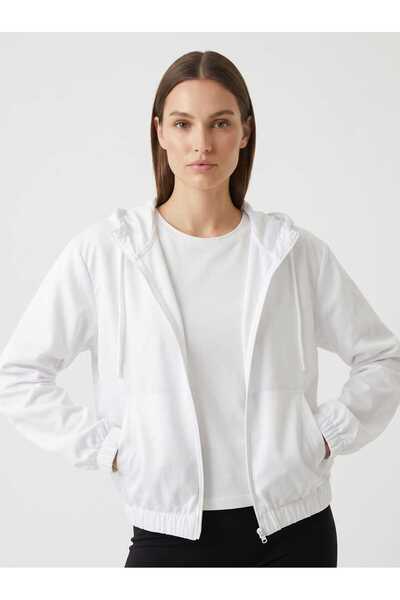 Giyim Dünyası Women's Hooded Parachute Slim Coat White