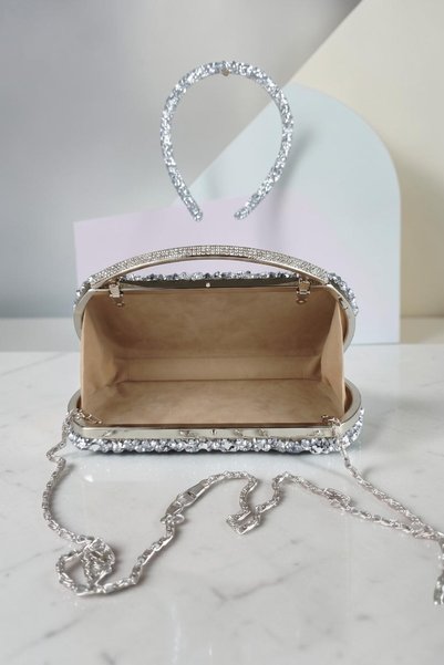 DNC Art&Deco Crown Gift Crystal-Looking Shiny Stone Evening Dress Bag Luxury Portfolio - Sparkling Evening Bag and Princess Combination Set