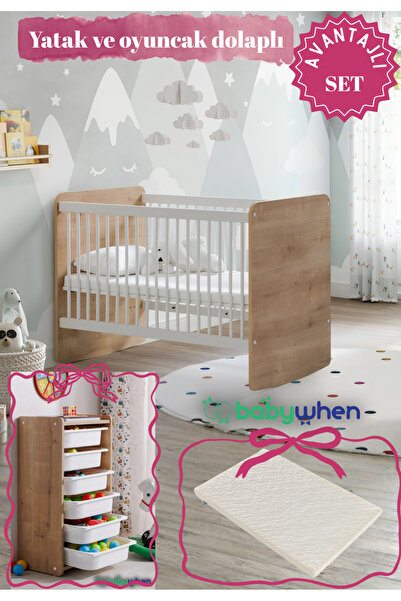 Babywhen Bebek Beşiği Park Yatak Ahşap Oyuncak Dolaplı Avantajlı Set Kademeli...