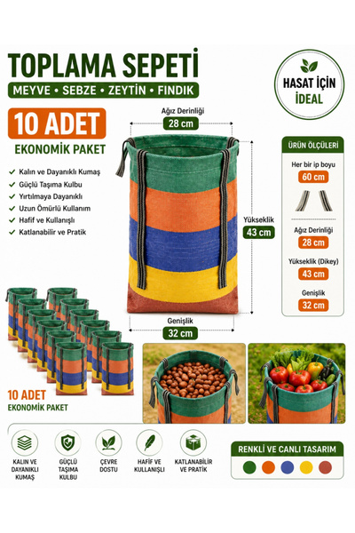 ÇAYLAR AVM 10 Adet Kalın Plastik Toplama Sepeti Meyve Sebze Zeytin Fındık Has...