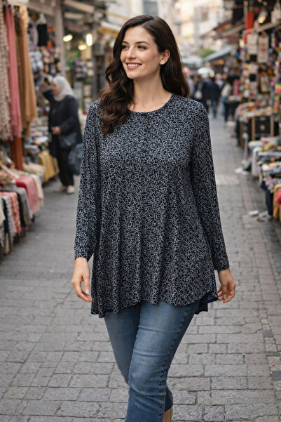 Arzu Plus Size Blouse Black Gray Ornament Three Button 1Pcs Quality Useful Be...