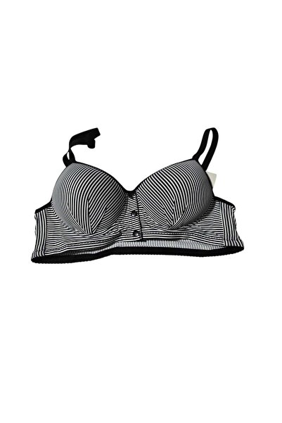 Ö.M.F Lingerie Kadın Çizgili Önden Düğmeli Dolgulu Ayarlanabilir Askılı Sütyen