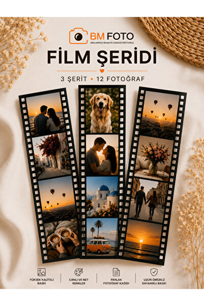 BM Foto Kişiye Özel Film Şeridi Fotoğraf Baskısı | 3 Şerit 12 Fotoğraf